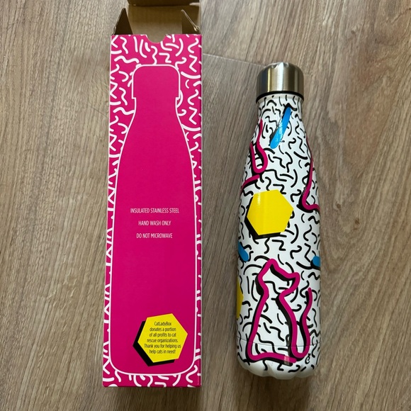 New Cat Lady Box Stainless Steel 16 oz Insulated Water Bottle Neon Cats Kittens - Picture 1 of 7